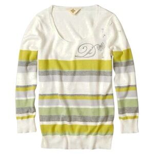 $118 Anthropologie Vintage Cheri Monogram Top D Letter XSmall 0 2 Green Pullover